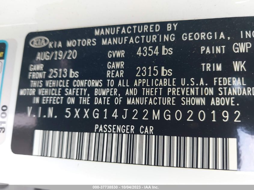 2021 KIA K5 LXS - 5XXG14J22MG020192