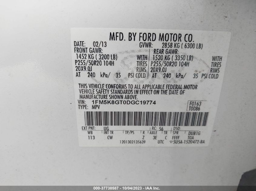 2013 FORD EXPLORER SPORT - 1FM5K8GT0DGC19774