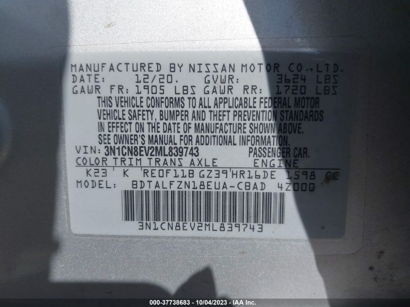 2021 NISSAN VERSA SV - 3N1CN8EV2ML839743