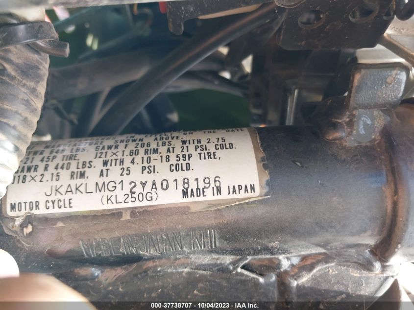2000 KAWASAKI KL250 G JKAKLMG12YA018196
