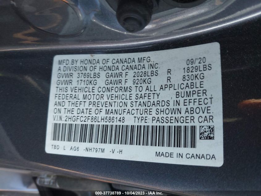 2HGFC2F86LH586148 Honda Civic Sedan SPORT 9