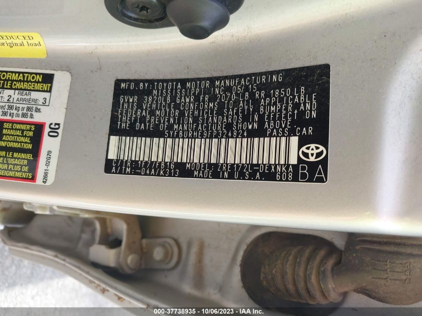 2015 TOYOTA COROLLA L/LE/S/S PLUS/LE PLUS - 5YFBURHE9FP324824