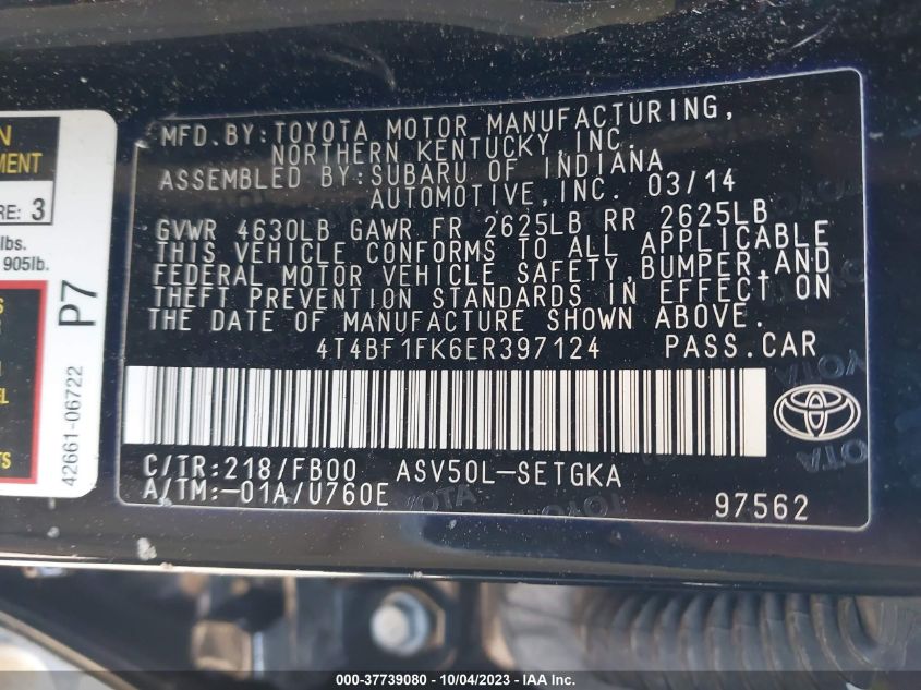 2014 TOYOTA CAMRY L/SE/LE/XLE - 4T4BF1FK6ER397124