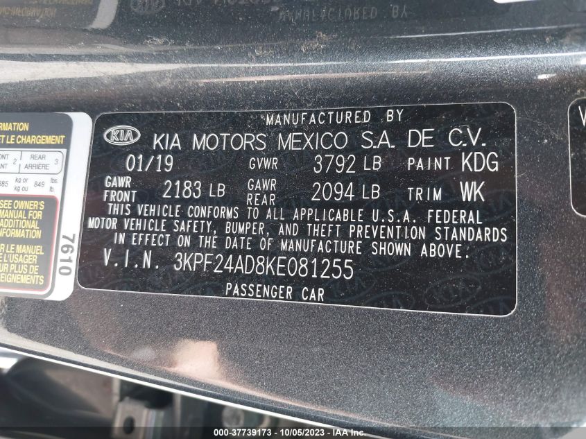 2019 KIA FORTE LXS - 3KPF24AD8KE081255