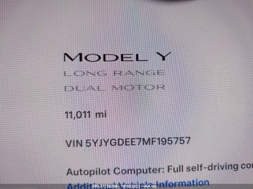 2021 TESLA MODEL Y LONG RANGE - 5YJYGDEE7MF195757
