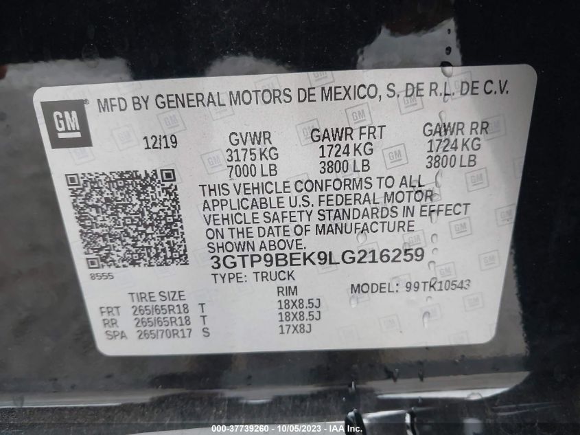2020 GMC SIERRA 1500 SLE - 3GTP9BEK9LG216259