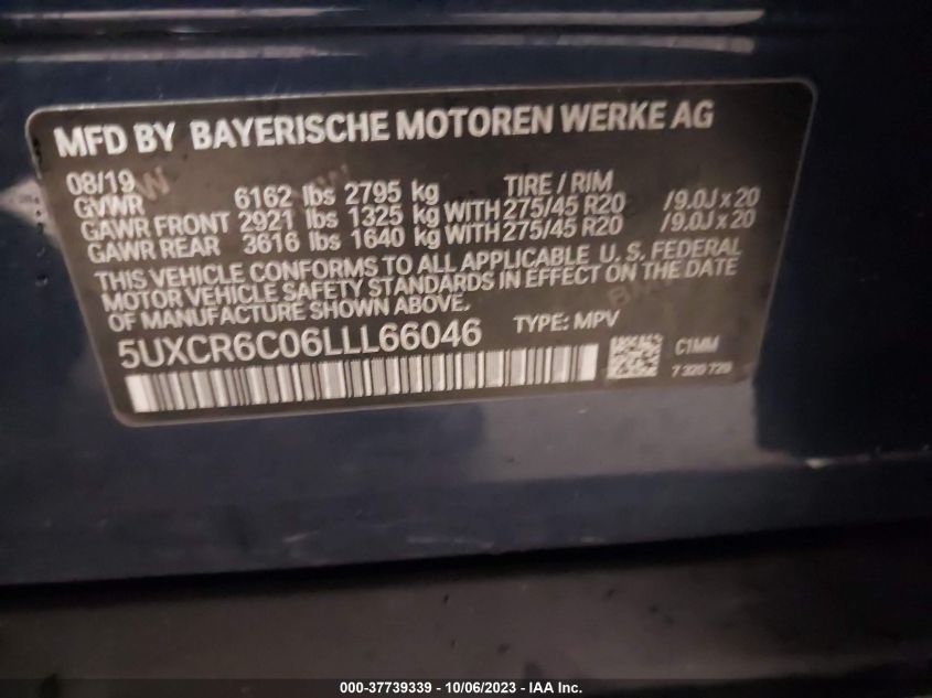 5UXCR6C06LLL66046 2020 BMW X5, photo no. 9