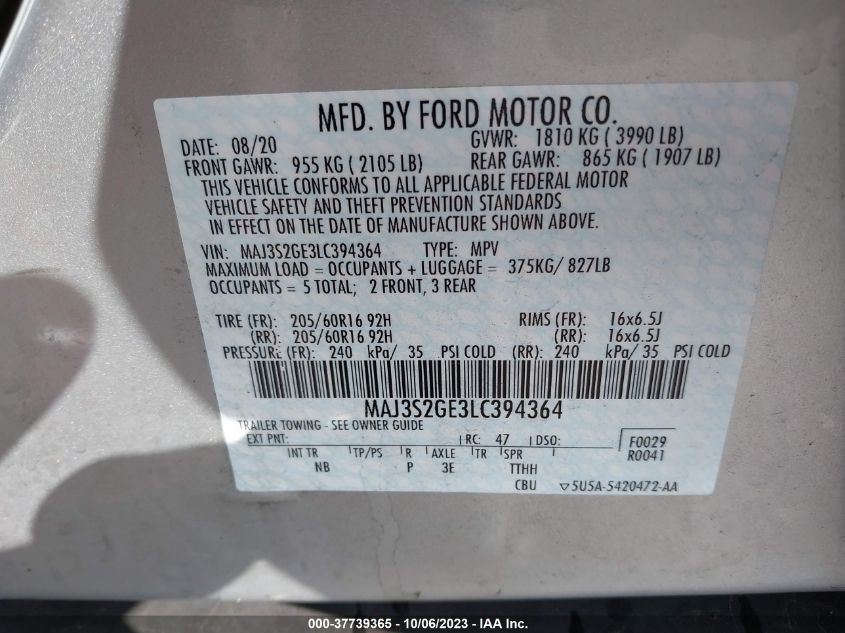 2020 FORD ECOSPORT SE - MAJ3S2GE3LC394364