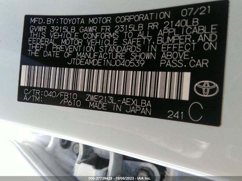 JTDEAMDE1NJ040539 Toyota Corolla LE 9