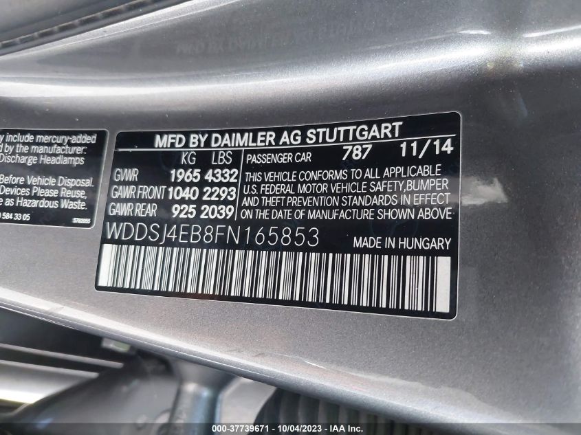 2015 MERCEDES-BENZ CLA-CLASS CLA 250 WDDSJ4EB8FN165853