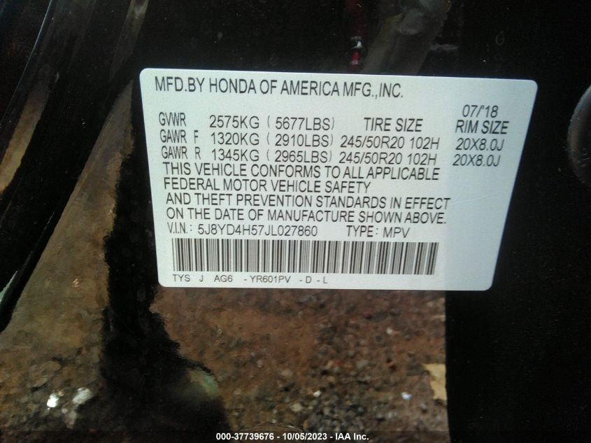 2018 ACURA MDX W/TECHNOLOGY PKG - 5J8YD4H57JL027860