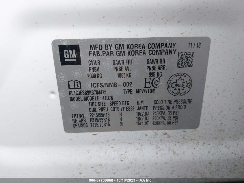 2019 BUICK ENCORE PREFERRED - KL4CJESB9KB784475
