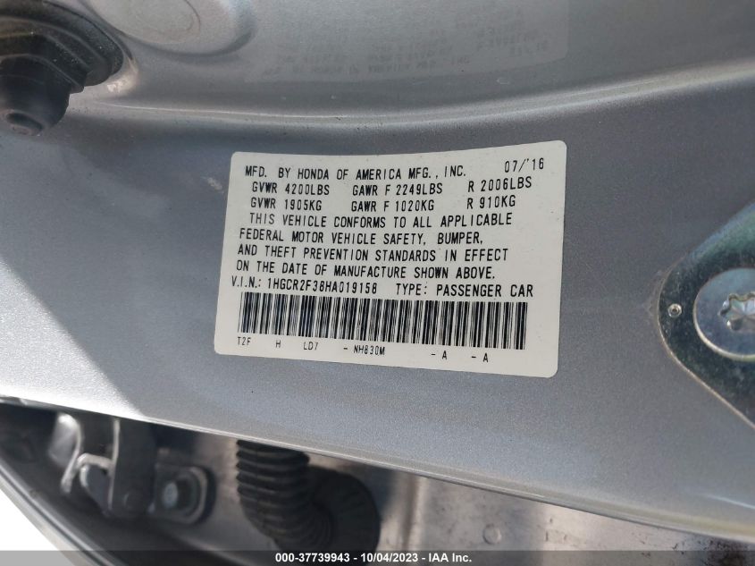 2017 HONDA ACCORD SEDAN LX - 1HGCR2F38HA019158