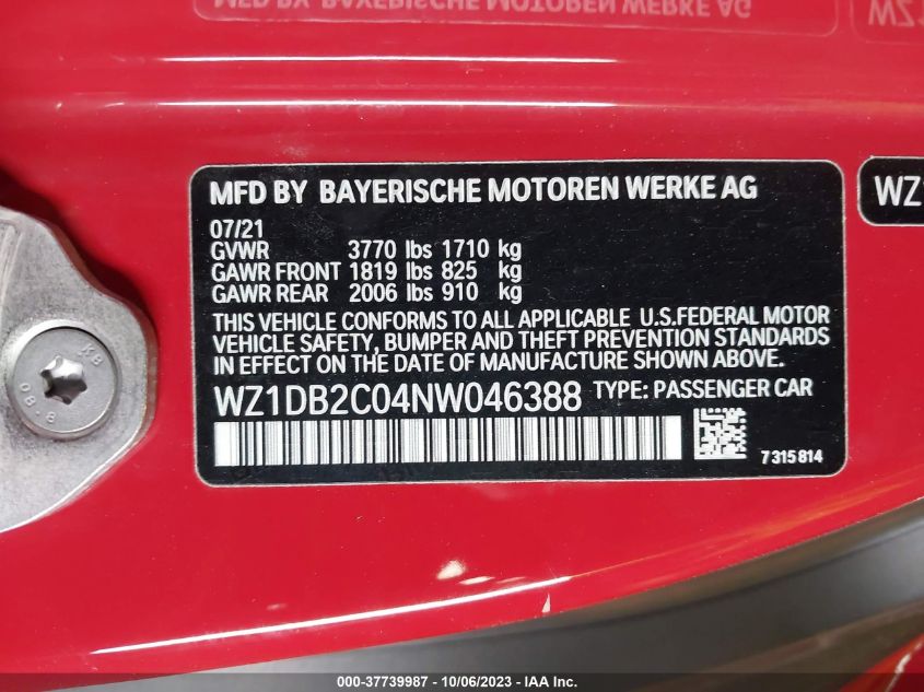 2022 TOYOTA GR SUPRA 2.0 - WZ1DB2C04NW046388