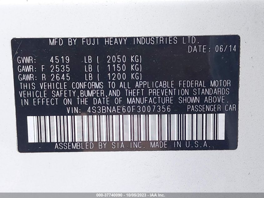 2015 SUBARU LEGACY 2.5I PREMIUM - 4S3BNAE60F3007356