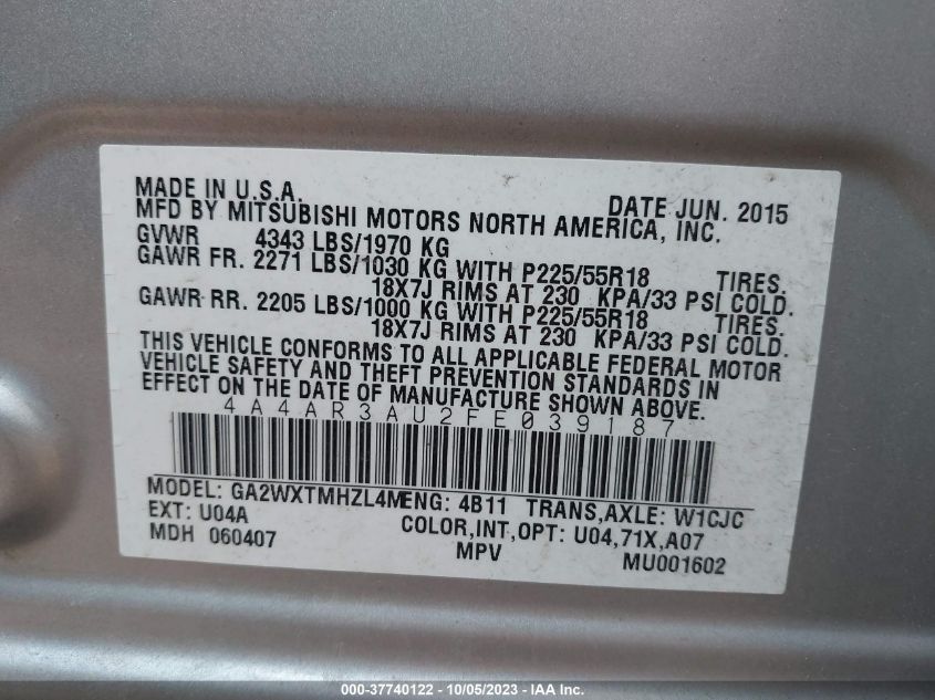 2015 MITSUBISHI OUTLANDER SPORT ES - 4A4AR3AU2FE039187