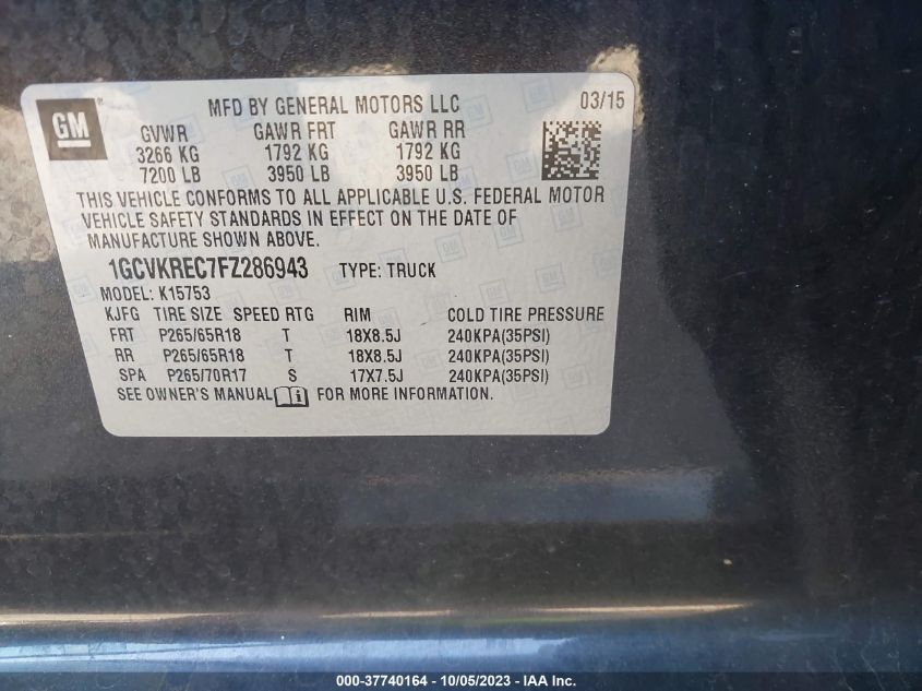 2015 CHEVROLET SILVERADO 1500 LT - 1GCVKREC7FZ286943
