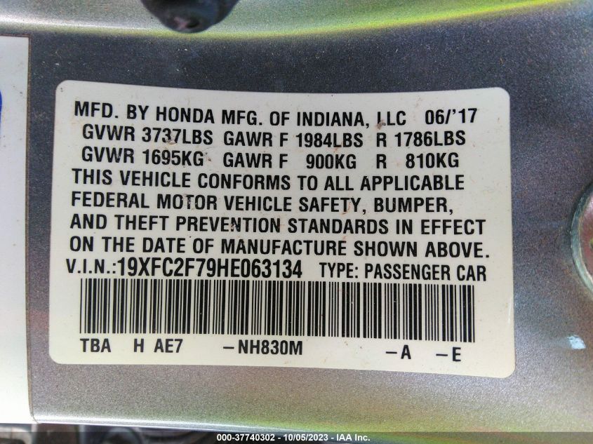 2017 HONDA CIVIC EX - 19XFC2F79HE063134