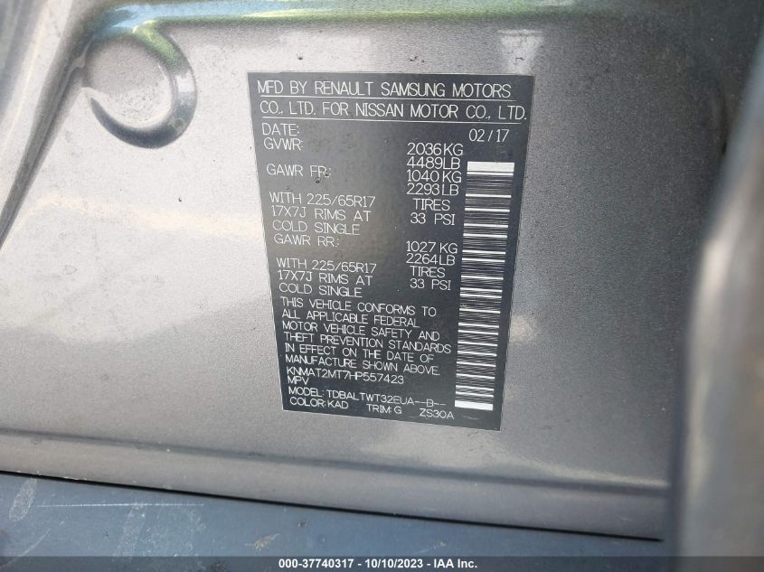 2017 NISSAN ROGUE SV - KNMAT2MT7HP557423