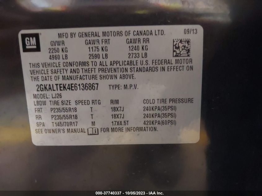 2014 GMC TERRAIN SLT - 2GKALTEK4E6136867
