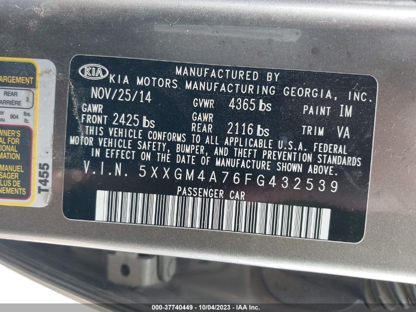 2015 KIA OPTIMA LX - 5XXGM4A76FG432539