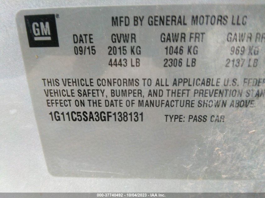 2016 CHEVROLET MALIBU LIMITED LT - 1G11C5SA3GF138131