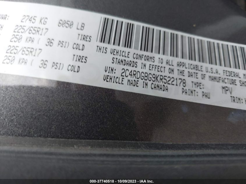 2019 DODGE GRAND CARAVAN SE - 2C4RDGBG9KR522178