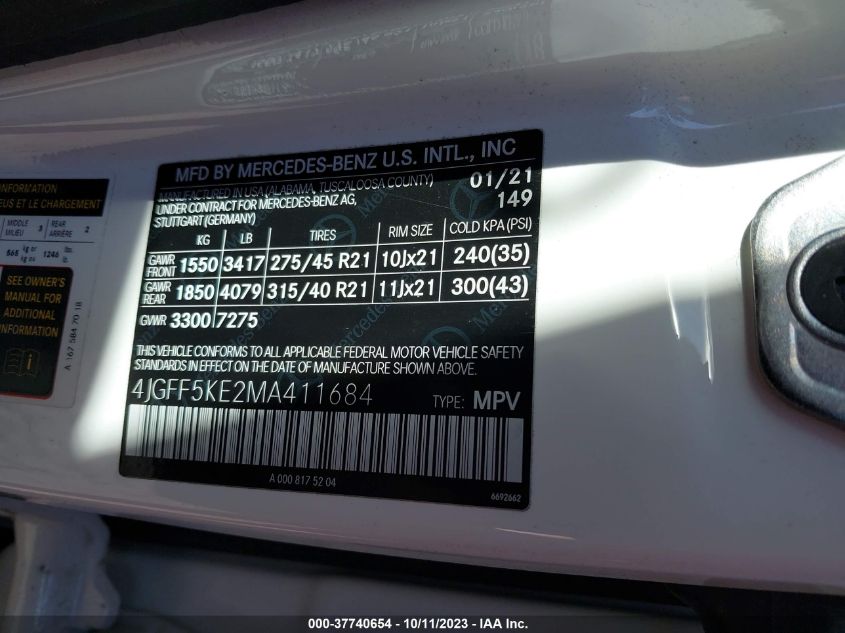 2021 MERCEDES-BENZ GLS 450 4JGFF5KE2MA411684