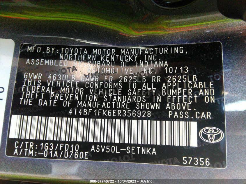 2014 TOYOTA CAMRY L/SE/LE/XLE - 4T4BF1FK6ER356928