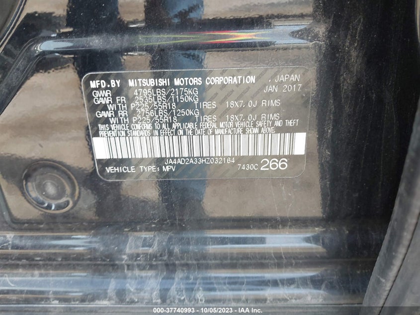 VIN JA4AD2A33HZ032164 2017 MITSUBISHI OUTLANDER ES