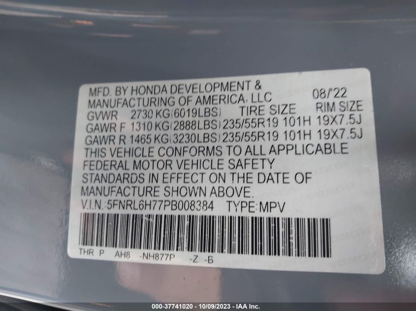 5FNRL6H77PB008384 Honda Odyssey SPORT 9