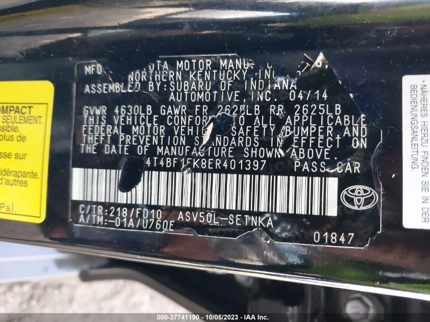 2014 TOYOTA CAMRY L/LE/XLE/SE/SE SPORT - 4T4BF1FK8ER401397