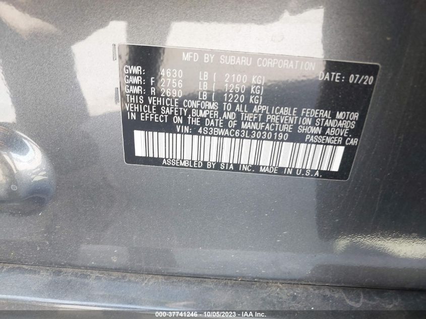 2020 SUBARU LEGACY PREMIUM - 4S3BWAC63L3030190