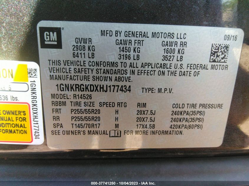 2017 CHEVROLET TRAVERSE LT - 1GNKRGKDXHJ177434