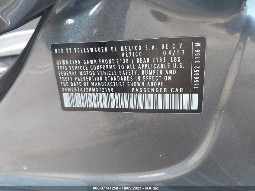 2017 VOLKSWAGEN JETTA 1.4T S - 3VW2B7AJ2HM372156