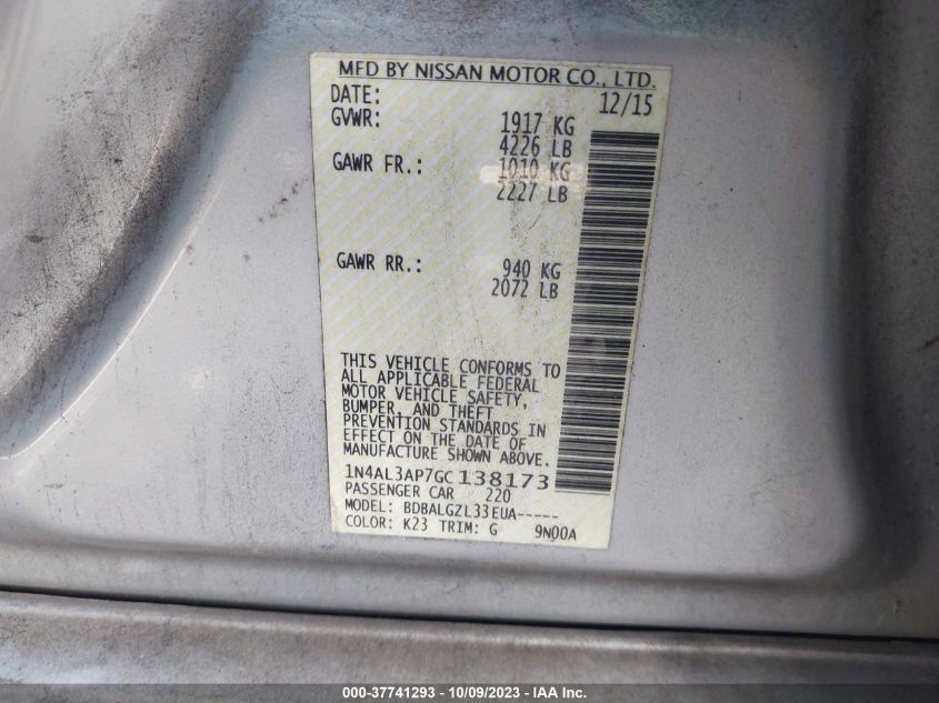 2016 NISSAN ALTIMA 2.5 S - 1N4AL3AP7GC138173