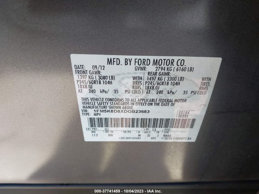 2013 FORD EXPLORER XLT - 1FM5K8D8XDGB23683