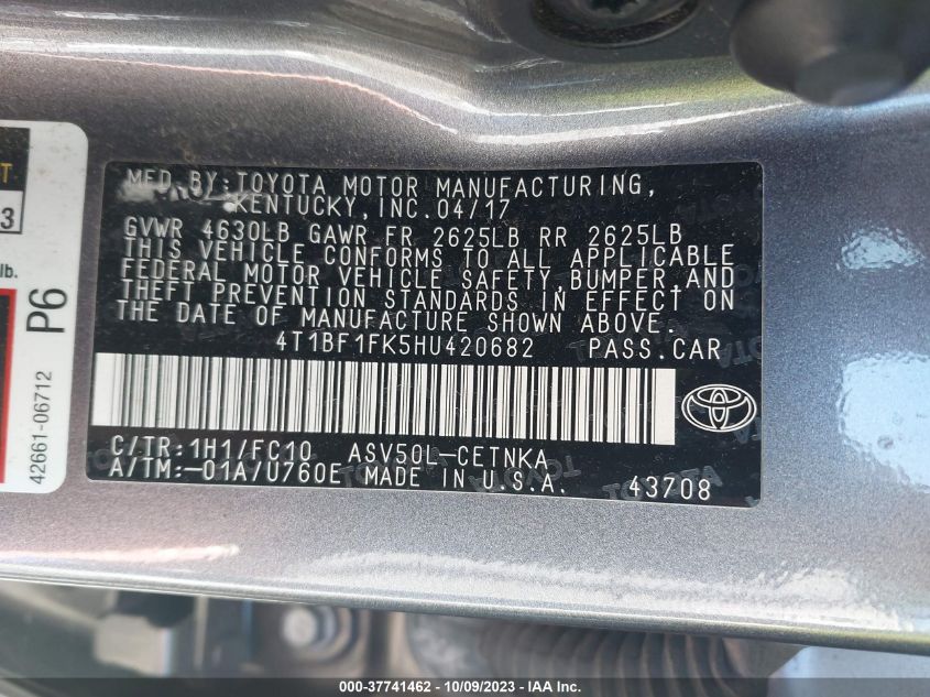 2017 TOYOTA CAMRY LE/XLE/SE/XSE - 4T1BF1FK5HU420682