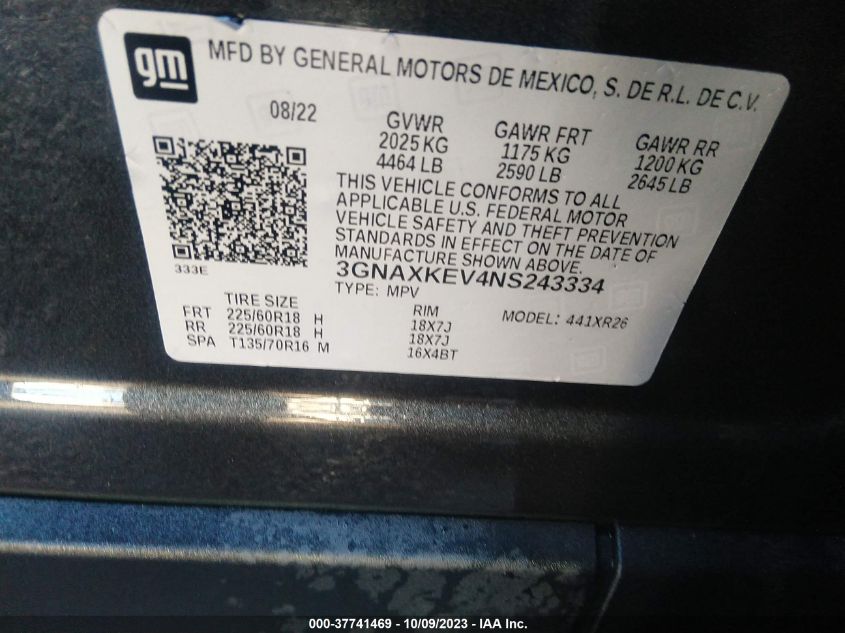 2022 CHEVROLET EQUINOX LT - 3GNAXKEV4NS243334