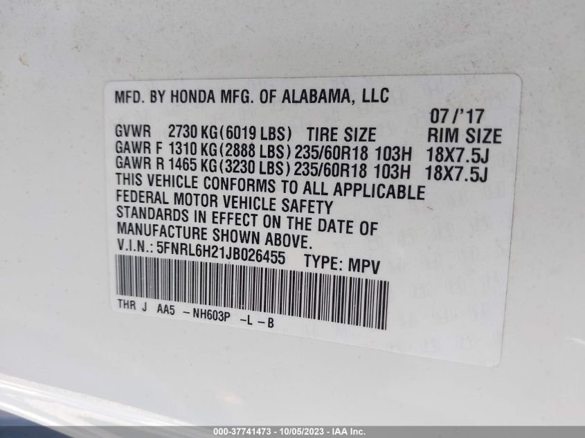 2018 HONDA ODYSSEY LX - 5FNRL6H21JB026455