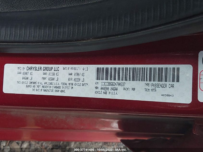 2013 CHRYSLER 200 TOURING - 1C3CCBBG6DN700337