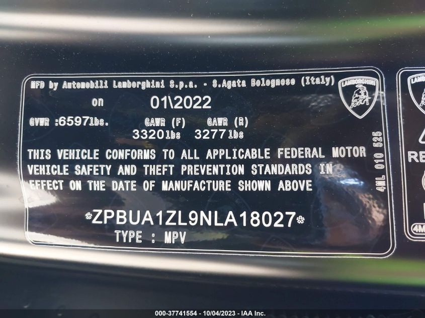 2022 LAMBORGHINI URUS PEARL CAPSULE/GRAPHITE CAPSULE ZPBUA1ZL9NLA18027