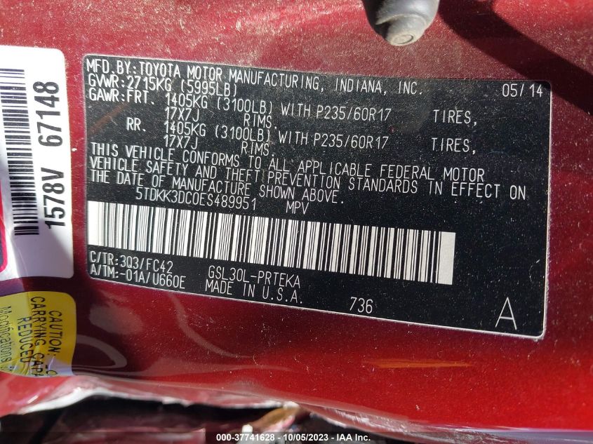 2014 TOYOTA SIENNA LE - 5TDKK3DC0ES489951