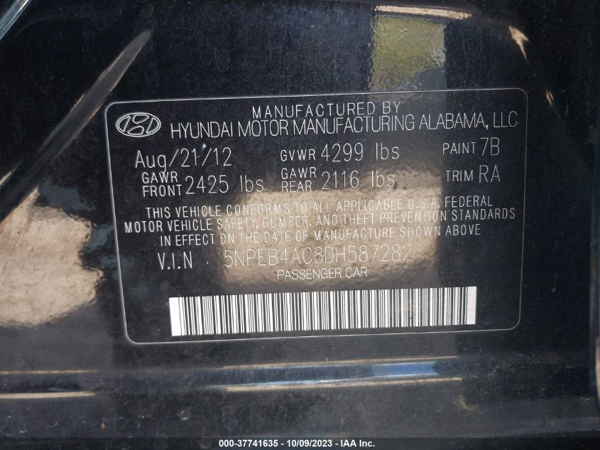 2013 HYUNDAI SONATA GLS - 5NPEB4AC8DH587282