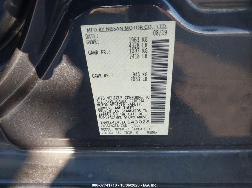 2020 NISSAN ALTIMA SL - 1N4BL4EV5LC143028