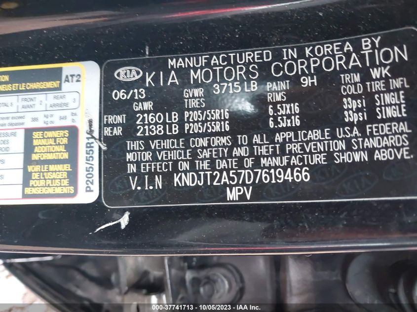 2013 KIA SOUL BASE - KNDJT2A57D7619466