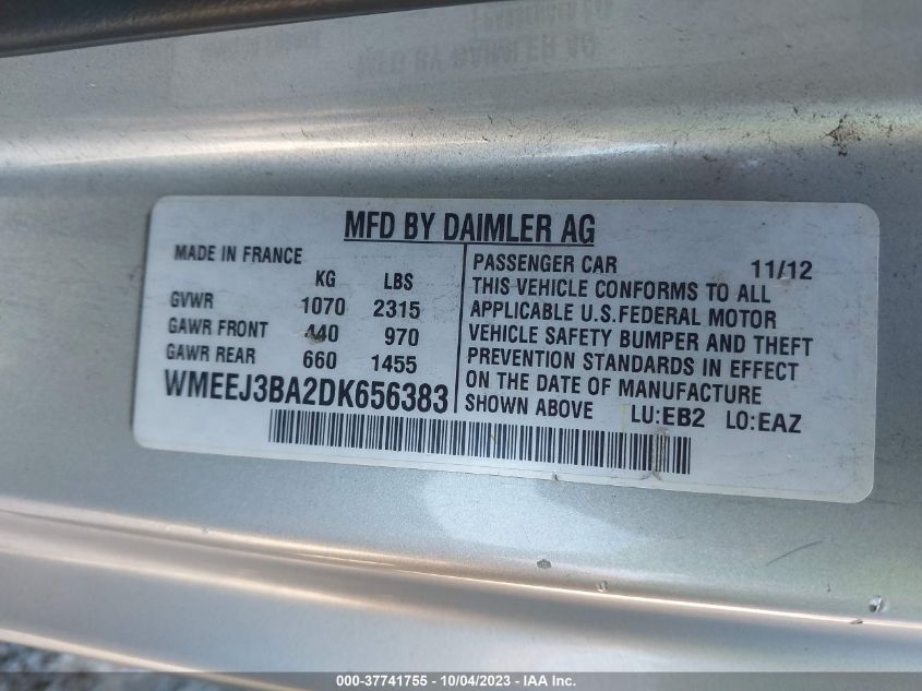 2013 SMART FORTWO PURE/PASSION WMEEJ3BA2DK656383