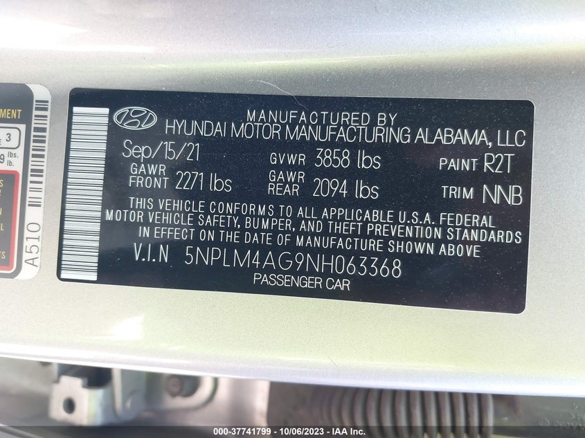 VIN 5NPLM4AG9NH063368 2022 HYUNDAI ELANTRA SEL