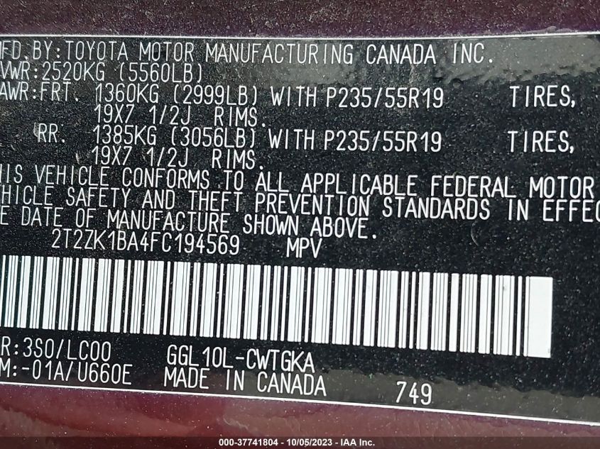 2015 LEXUS RX 350 - 2T2ZK1BA4FC194569