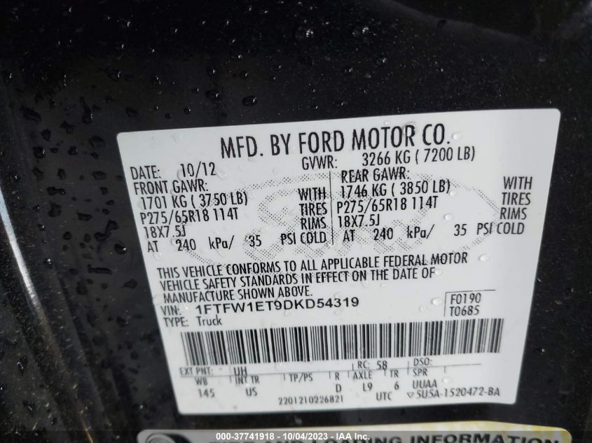 2013 FORD F-150 XL/XLT/FX4/LARIAT - 1FTFW1ET9DKD54319